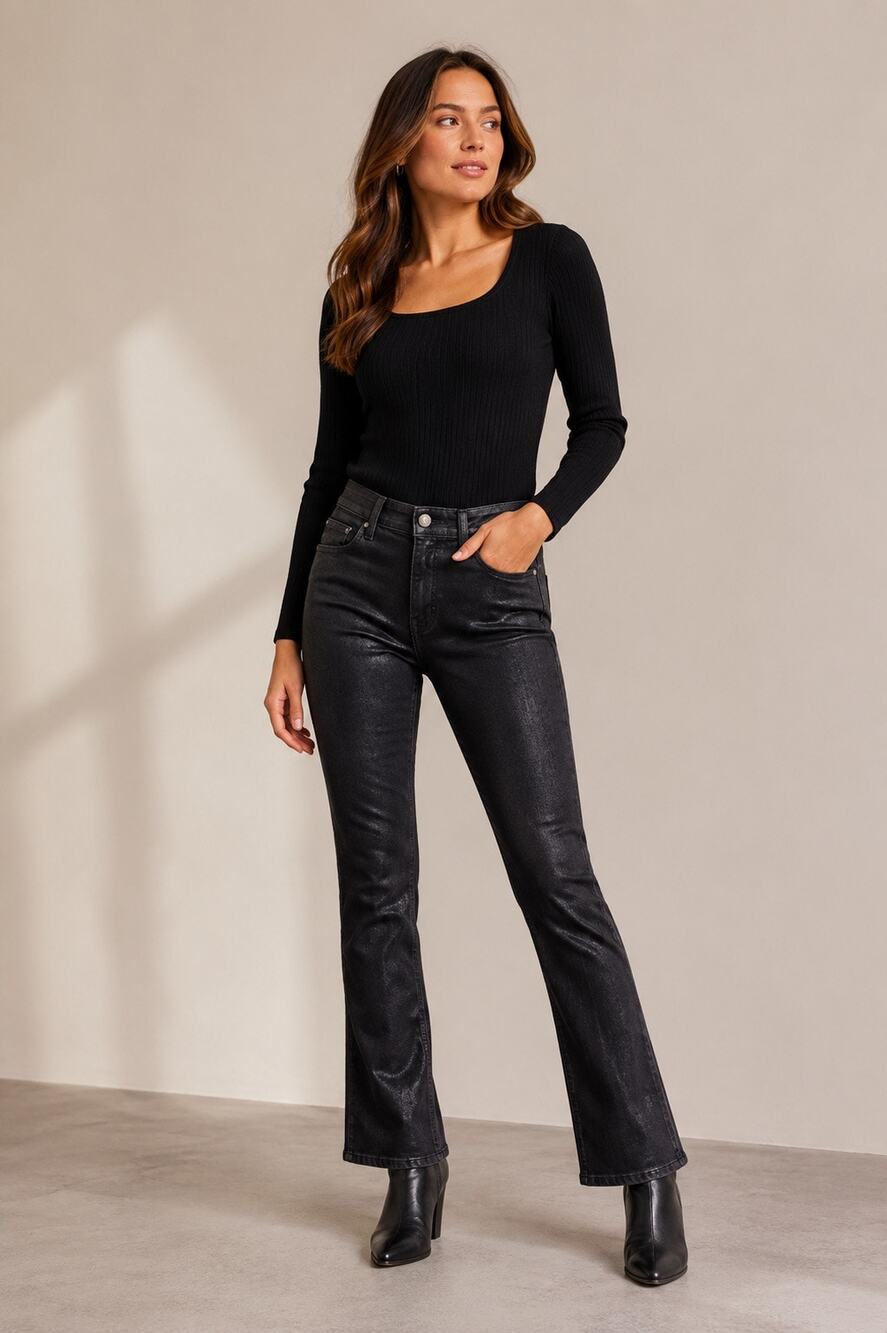 Levi’s Black Coated Mid Rise Bootcut Jeans Waxed Stretch Denim Size 27 Glossy